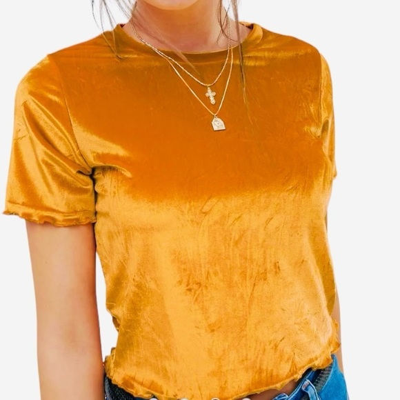 Urban Renewal Yellow Velvet Short Sleeve Top Size XS - Picture 1 of 6